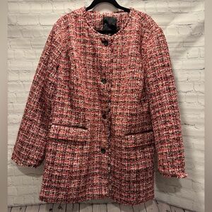 Talbots Red and Black Tweed Blazer Jacket Coat
